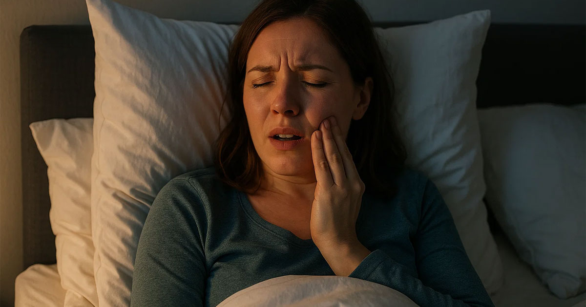 woman resting with elevated pillow for toothache at night relief