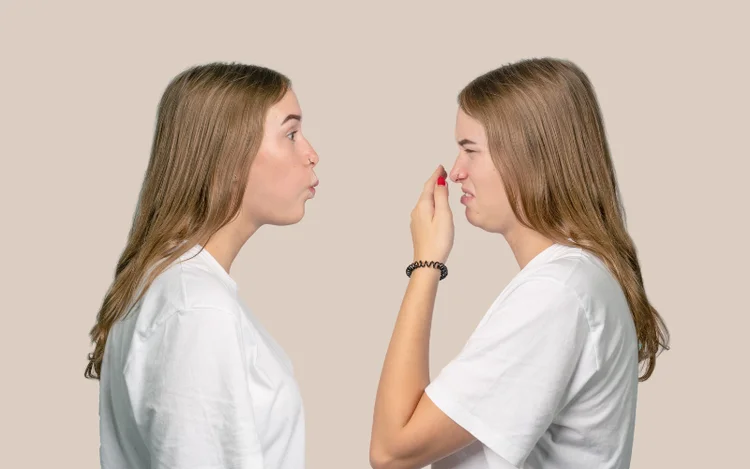 A picture of a woman with bad breath