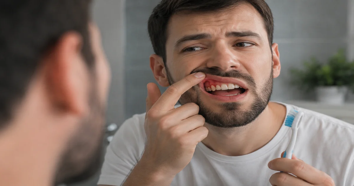 A picture of a man with bleeding gums